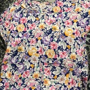 Purple punk and yellow floral scrubs